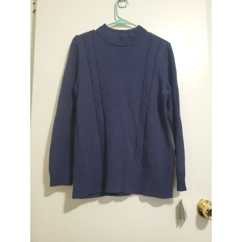 Karen Scott Mock Neck Long Sleeve Tight Knit Blue Sweater Size M
